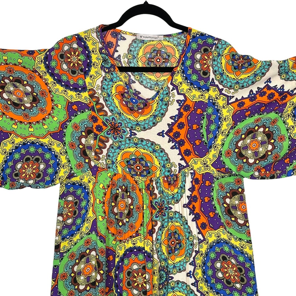 ValeWoman Dress L Boho Mandala Maxi Turkish Festival Vibe Psychedelic Maximalist - Picture 7 of 12